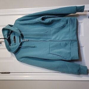 Leehanton Light Blue Torquoise Zip Jacket Sweatshirt Hoodie Size Large​​​